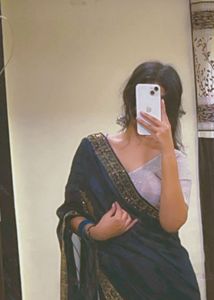 Elegant Dark Blue Saree with Golden Border