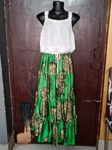 Green &amp; White top with skirt