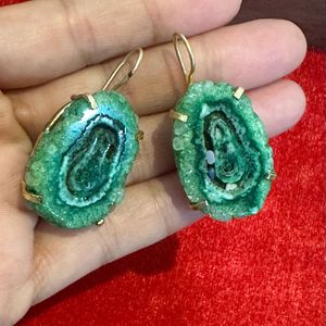 Real Natural Green Agate Slice Earrings
