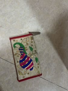 Embroidered Peacock Clutch