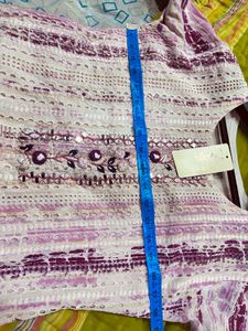 Pink &amp; White Embroidered Kurta