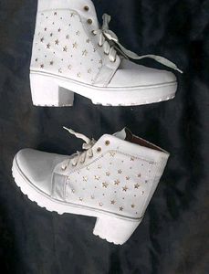 White Star Cutout Ankle Boots
