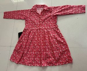 Chic Red Floral Print Shirt Dress