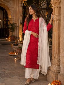 Elegant Red Chikankari Kurta