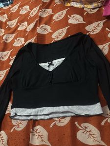 White Ribbed Square Neck Long Sleeve Top
