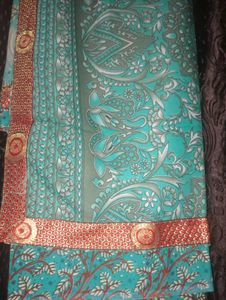 Beautiful Teal Floral Saree