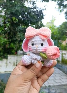 Handmade Crochet Bunny with Flower