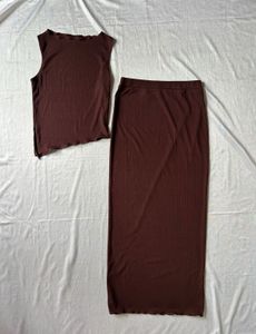 Slanted Hem Top & Maxi Skirt