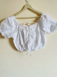White Puff Sleeve Crop Top