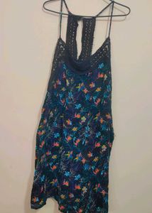 Black Flowy Floral Print Mini Jumpsuit 42 Bust