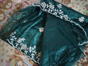 Elegant Teal Saree with White Embroidery