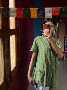 Green Striped Button-Up Top