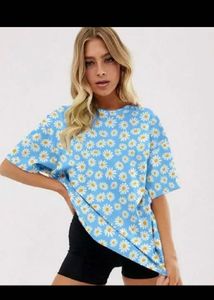Blue Daisy Print Oversized T-Shirt
