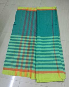 Elegant Teal &amp; Yellow Checked Saree of 1
