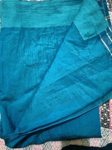 Beautiful Teal Saree with Striped Pattern
