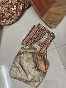 beautiful heavy saree in two colours red &amp; cream