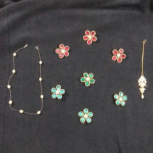 Pearl chain with mang tika & bridal hair pins