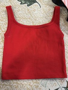 Red Ribbed Tank Top