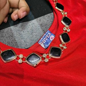 Vibrant Red Party Dress with Embellished Neckline