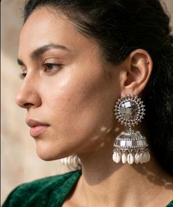 Mirror Work Jhumka Earrings