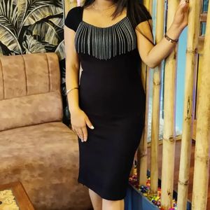 Chic Black Fringe Detail Dress