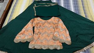 Elegant Green - Peach Lehnga
