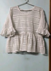 White Lace Peplum Top