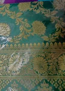 Green &amp; Gold Banarasi Silk Fabric