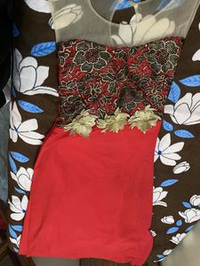 Stunning Red &amp; Black Embroidered Gown