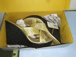 Gold Glitter Wedge Sandals