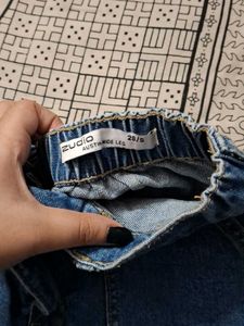 Blue Denim Wide-Leg Cargo Jeans