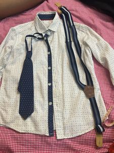 Boys White Shirt with Tie & Suspenders