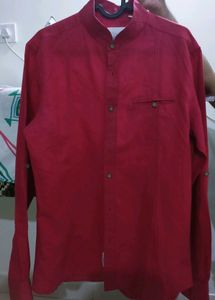 Red Mandarin Collar Long Sleeve Shirt