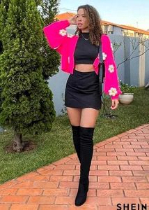 Shein Pink Crochet Flower Cardigan