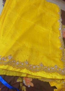 handwork yellow organza Saree