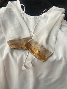 Elegant White &amp; Gold Embroidered Kurta