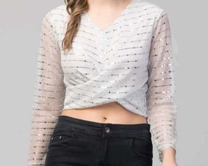 Sparkly White Cropped Top