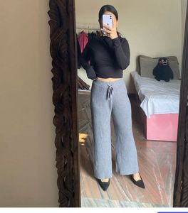 Gray Knit Wide Leg Pants