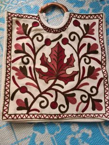 Embroidered Leaf Tote Bag