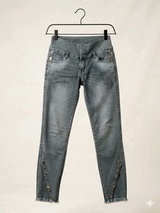 Grey Wash Button Detail Jeans