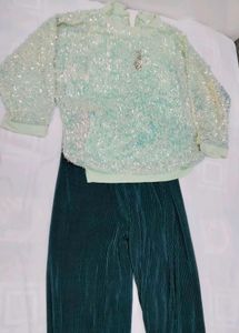 Sparkling Sequin Top with Elegant Pleated Pants