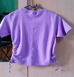 Lavender Ruched Drawstring Crop Top