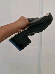 Black Leather Slide Sandals