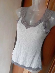 Grey Lace Trim Camisole Top
