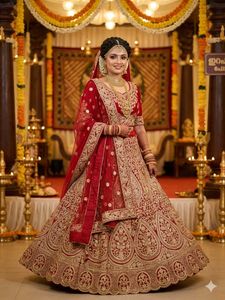 Red Bridal Lehenga with Gold Embroidery