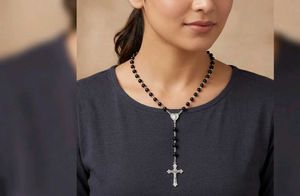 Elegant Black Rosary Necklace