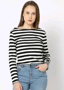 Chic Black & White Striped Long Sleeve Top