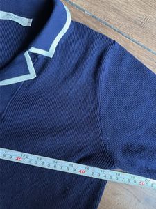 Navy Blue Collared Knit Top Free Size
