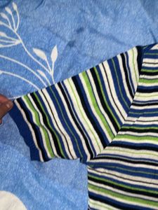 Striped V-Neck Button-Up Top