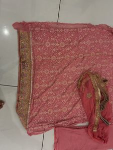 pure georgette luchnawi suit with handwork border